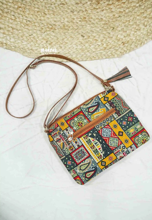 Trendy small daily use sling bag / Purse - Multicolor prints