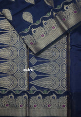 Midnight Blue - Durga - Banarasi Semi Dupion silk with Gold Zari Buttas and Border - Best for Function Wear
