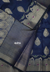 Midnight Blue - Durga - Banarasi Semi Dupion silk with Gold Zari Buttas and Border - Best for Function Wear