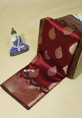 Majestic Maroon - Durga - Banarasi Semi Dupion silk with Gold Zari Buttas and Border - Best for Function Wear