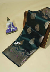 Deep Bottle Green - Durga - Banarasi Semi Dupion silk with Gold Zari Buttas and Border - Best for Function Wear