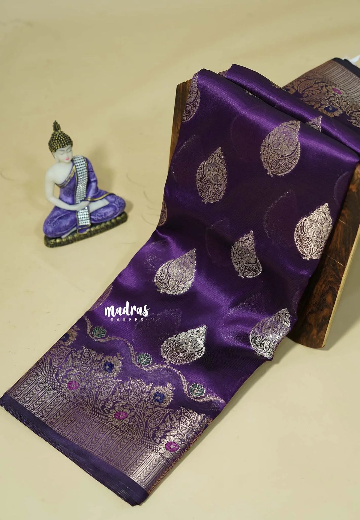 Royal Purple - Durga - Banarasi Semi Dupion silk with Gold Zari Buttas and Border - Best for Function Wear