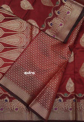 Majestic Maroon - Durga - Banarasi Semi Dupion silk with Gold Zari Buttas and Border - Best for Function Wear
