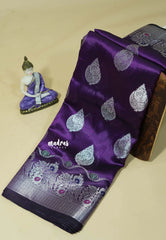 Royal Purple - Durga - Banarasi Semi Dupion silk with Silver Zari Buttas and Border - Best for Function Wear