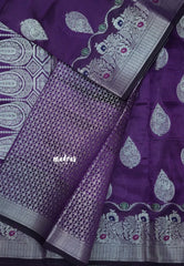 Royal Purple - Durga - Banarasi Semi Dupion silk with Silver Zari Buttas and Border - Best for Function Wear