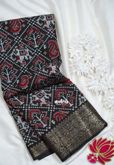 Dark Chocolate Brown - Semi Modal Silk with Bagru Prints and Soft Tissue Zari Border - Best for Regular Wear | Casual Wear