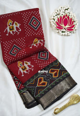 Reddish Maroon - Semi Modal Silk with Bagru Prints and Soft Tissue Zari Border - Best for Regular Wear | Casual Wear