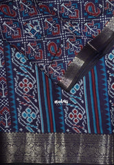 Indigo Blue - Semi Modal Silk with Bagru Prints and Soft Tissue Zari Border - Best for Regular Wear | Casual Wear
