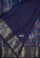 Indigo Blue - Semi Modal Silk with Bagru Prints and Soft Tissue Zari Border - Best for Regular Wear | Casual Wear