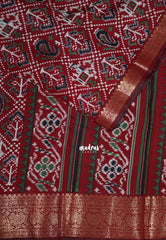 Reddish Maroon - Semi Modal Silk with Bagru Prints and Soft Tissue Zari Border - Best for Regular Wear | Casual Wear