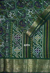 Classic Green - Semi Modal Silk with Bagru Prints and Soft Tissue Zari Border - Best for Regular Wear | Casual Wear
