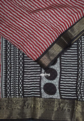 Dark Red - Semi Modal Silk with Stripes Prints and Soft Tissue Zari Border - Best for Regular Wear | Casual Wear