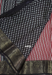 Dark Red - Semi Modal Silk with Stripes Prints and Soft Tissue Zari Border - Best for Regular Wear | Casual Wear