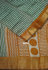 Classic Green - Semi Modal Silk with Stripes Prints and Soft Tissue Zari Border - Best for Regular Wear | Casual Wear