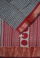 Jet Black - Semi Modal Silk with Stripes Prints and Soft Tissue Zari Border - Best for Regular Wear | Casual Wear