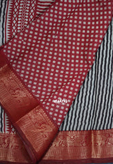 Jet Black - Semi Modal Silk with Stripes Prints and Soft Tissue Zari Border - Best for Regular Wear | Casual Wear