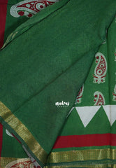 Classic Green - Semi Modal Silk with Bagru Prints and Soft Tissue Zari Border - Best for Regular Wear | Casual Wear
