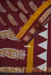 Majestic Maroon - Semi Modal Silk with Bagru Prints and Soft Tissue Zari Border - Best for Regular Wear | Casual Wear