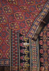 Dark Red - Semi Modal Silk with Bagru Prints and Soft Tissue Zari Border - Best for Regular Wear | Casual Wear