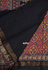 Dark Red - Semi Modal Silk with Bagru Prints and Soft Tissue Zari Border - Best for Regular Wear | Casual Wear
