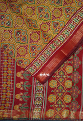 Mustard Yellow - Semi Modal Silk with Bagru Prints and Soft Tissue Zari Border - Best for Regular Wear | Casual Wear