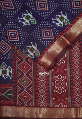 Navy Blue - Semi Modal Silk with Bagru Prints and Soft Tissue Zari Border - Best for Regular Wear | Casual Wear