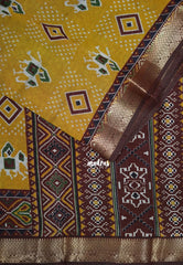 Mustard Yellow - Semi Modal Silk with Bagru Prints and Soft Tissue Zari Border - Best for Regular Wear | Casual Wear