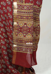 Reddish Maroon - Semi Modal Silk with Floral Prints and Soft Tissue Zari Border - Best for Regular Wear | Casual Wear