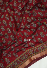 Reddish Maroon - Semi Modal Silk with Floral Prints and Soft Tissue Zari Border - Best for Regular Wear | Casual Wear
