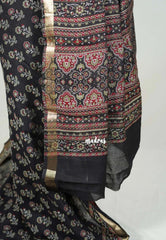 Jet Black - Semi Modal Silk with Floral Prints and Soft Tissue Zari Border - Best for Regular Wear | Casual Wear