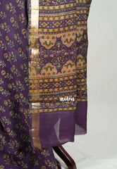 Jamun Purple - Semi Modal Silk with Floral Prints and Soft Tissue Zari Border - Best for Regular Wear | Casual Wear