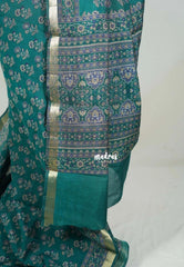 Teal Blue - Semi Modal Silk with Floral Prints and Soft Tissue Zari Border - Best for Regular Wear | Casual Wear