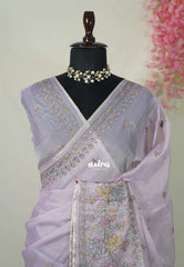 Creamy Lilac - Shalini - Premium Super Net Saree with Embroidery Weaving Border, Pallu and Buttas - Best for Office Wear / Hightea party