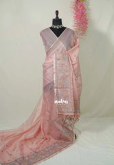 Blush Pink - Shalini - Premium Super Net Saree with Embroidery Weaving Border, Pallu and Buttas - Best for Office Wear / Hightea party