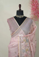 Baby Pink - Shalini - Premium Super Net Saree with Embroidery Weaving Border, Pallu and Buttas - Best for Office Wear / Hightea party