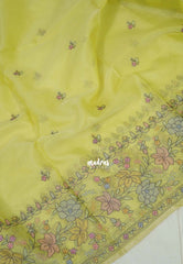 Creamy Lime Green - Shalini - Premium Super Net Saree with Embroidery Weaving Border, Pallu and Buttas - Best for Office Wear / Hightea party