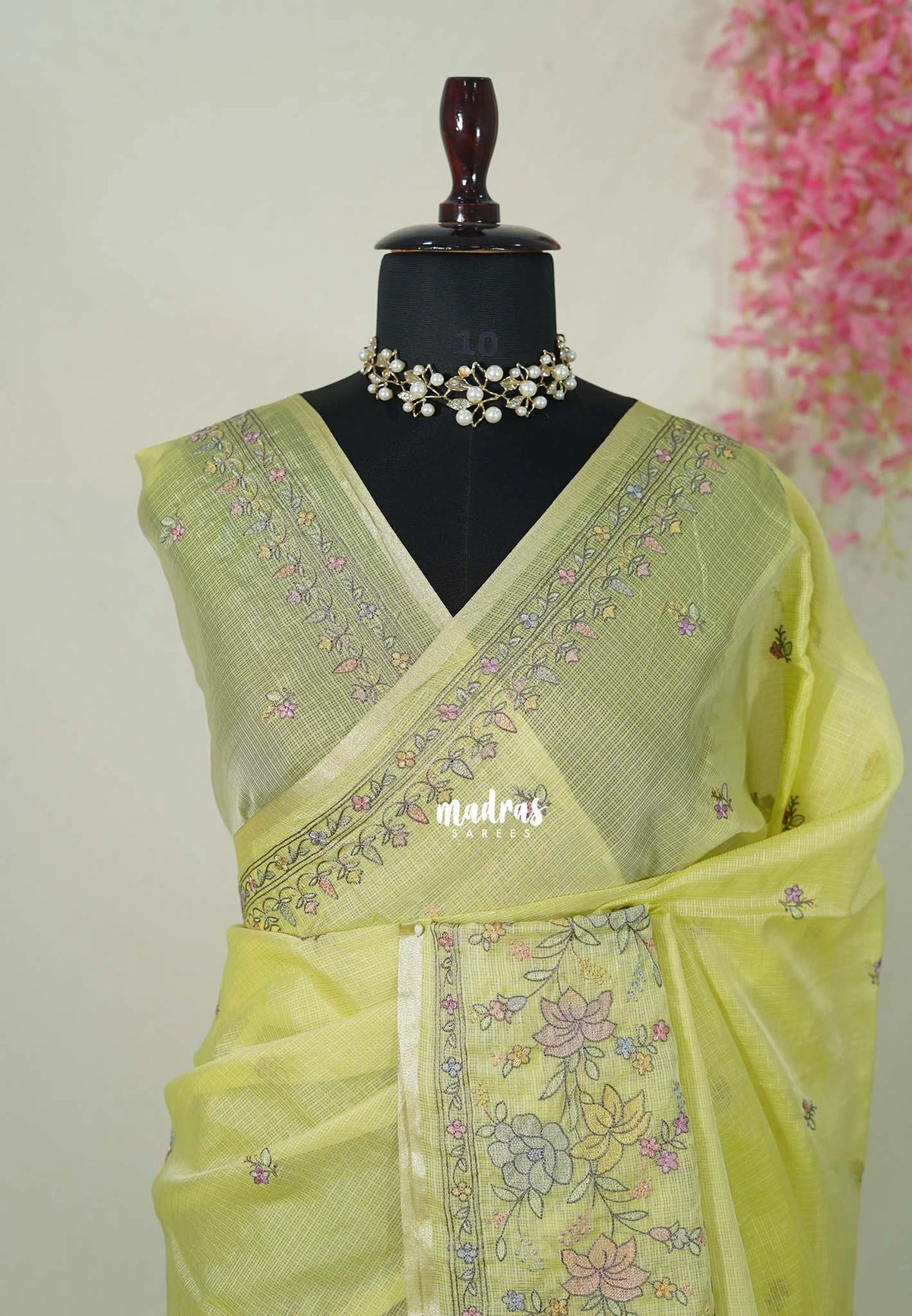 Creamy Lime Green - Shalini - Premium Super Net Saree with Embroidery Weaving Border, Pallu and Buttas - Best for Office Wear / Hightea party