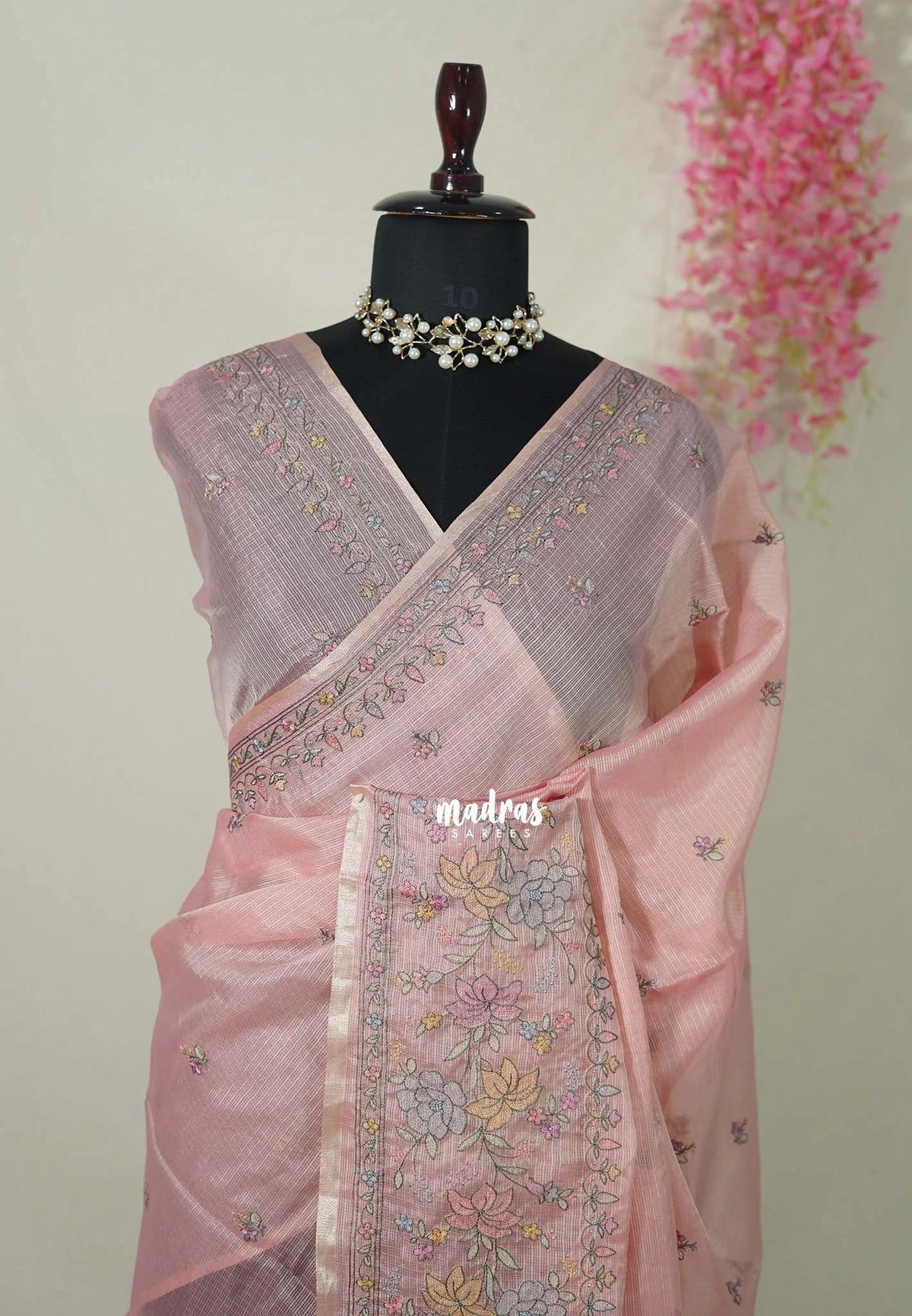 Blush Pink - Shalini - Premium Super Net Saree with Embroidery Weaving Border, Pallu and Buttas - Best for Office Wear / Hightea party