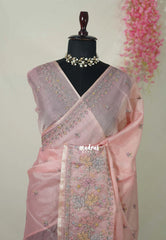 Blush Pink - Shalini - Premium Super Net Saree with Embroidery Weaving Border, Pallu and Buttas - Best for Office Wear / Hightea party