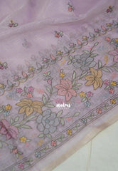 Creamy Lilac - Shalini - Premium Super Net Saree with Embroidery Weaving Border, Pallu and Buttas - Best for Office Wear / Hightea party