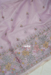 Creamy Lilac - Shalini - Premium Super Net Saree with Embroidery Weaving Border, Pallu and Buttas - Best for Office Wear / Hightea party