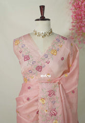 Blush Pink with Scallop - Shalini - Premium Super Net Saree Petite Embroidery Weaving Border and Buttas with Scallop - Best for Office Wear / Hightea party
