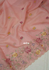 Blush Pink with Scallop - Shalini - Premium Super Net Saree Petite Embroidery Weaving Border and Buttas with Scallop - Best for Office Wear / Hightea party