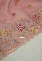 Blush Pink with Scallop - Shalini - Premium Super Net Saree Petite Embroidery Weaving Border and Buttas with Scallop - Best for Office Wear / Hightea party