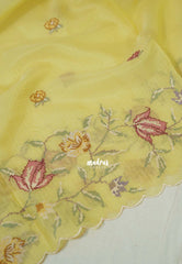 Creamy Butter Yellow with Scallop - Shalini - Premium Super Net Saree Petite Embroidery Weaving Border and Buttas with Scallop - Best for Office Wear / Hightea party