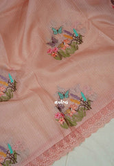 Blush Peach with Lace - Shalini - Premium Super Net Saree with Embroidery Weaving - Best for Office Wear / Hightea party