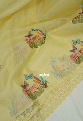 Creamy Yellow with Lace - Shalini - Premium Super Net Saree with Embroidery Weaving - Best for Office Wear / Hightea party