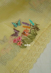 Creamy Yellow with Lace - Shalini - Premium Super Net Saree with Embroidery Weaving - Best for Office Wear / Hightea party