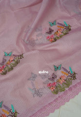 Onion Pink with Lace - Shalini - Premium Super Net Saree with Embroidery Weaving - Best for Office Wear / Hightea party