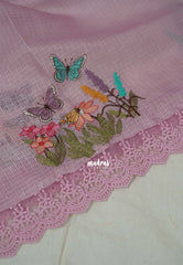 Onion Pink with Lace - Shalini - Premium Super Net Saree with Embroidery Weaving - Best for Office Wear / Hightea party